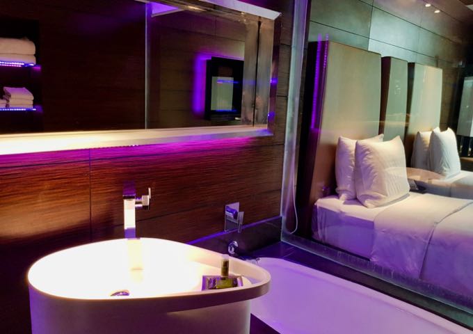 Bathrooms to feature a magenta glow.