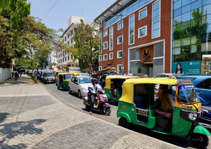 There are frequent traffic jams and auto-rickshaws near the hotel.