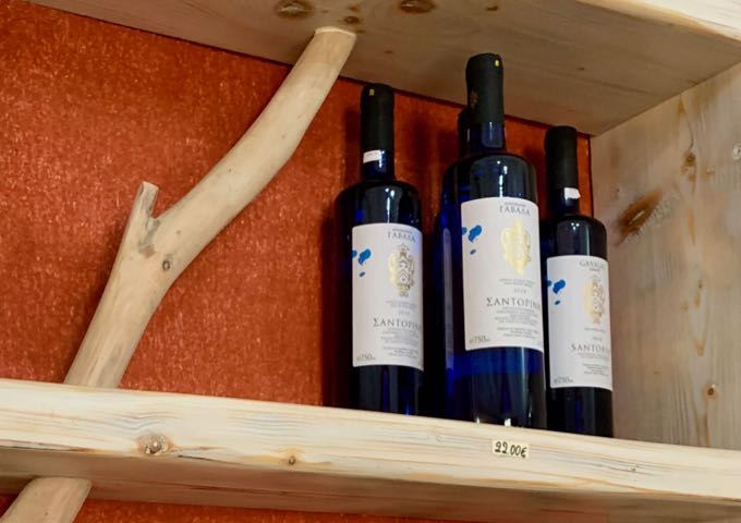 Blue wine bottle at Gavalas Winery in Santorini