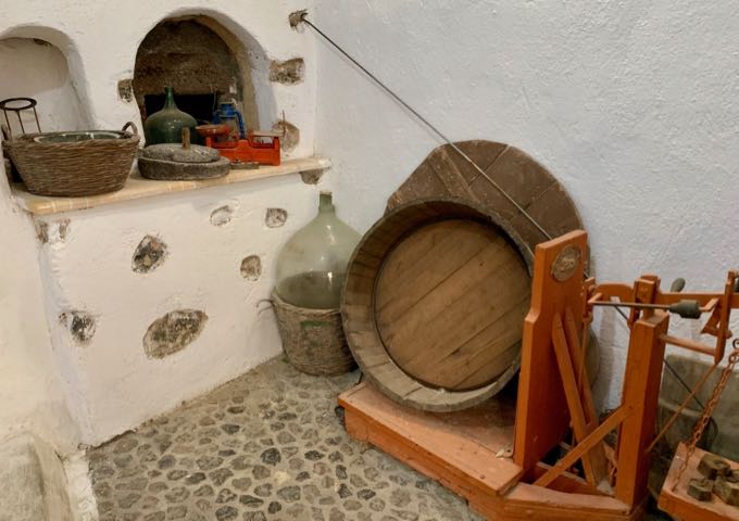 Old winemaking tools at Gavalas Winery in Megalochori
