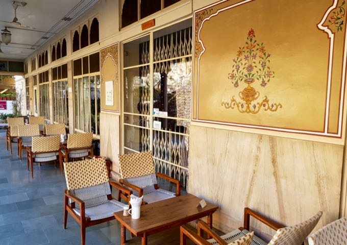 The lawn-facing terrace is a good place to enjoy tea or a meal.