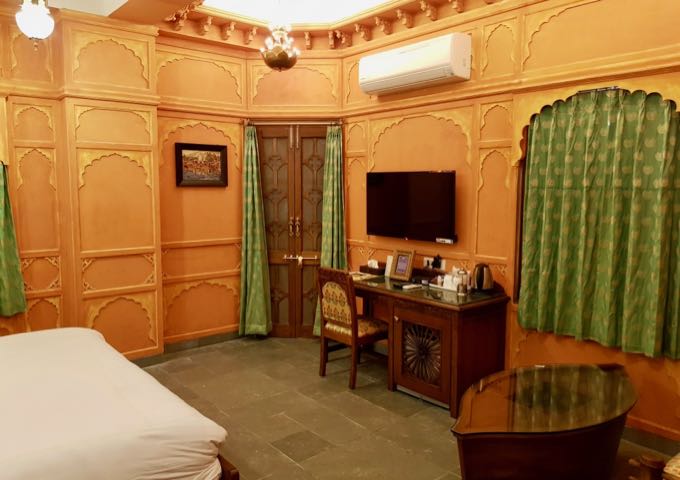 The Varanasi-themed room is different and very bright.