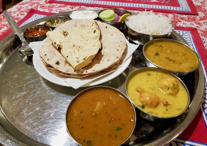 The cafe serves delicious thalis.