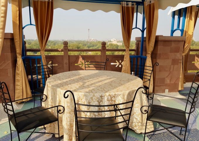 Abhiras restaurant on the rooftop offers intimate tables and excellent views.