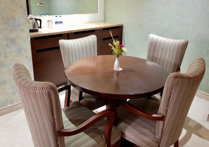 The spacious suites feature dining areas.