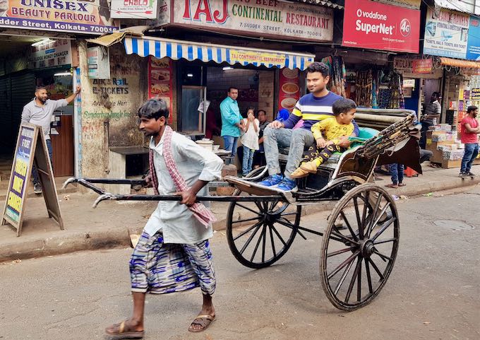 Human rickshaws still operate in the general area.