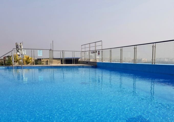 The large rooftop pool offers good street views.