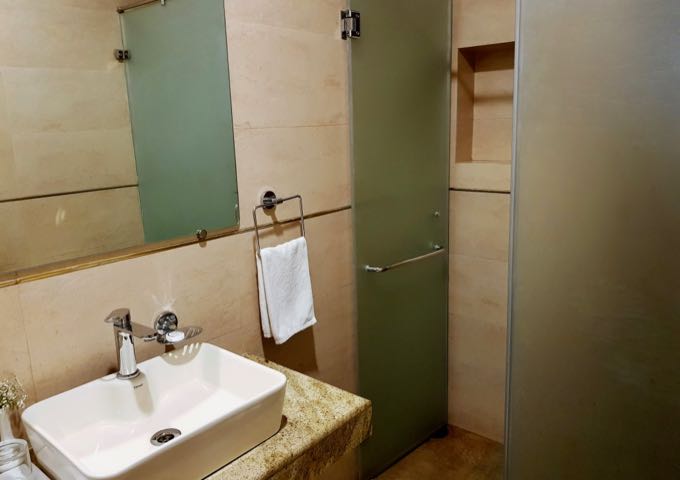 The spacious bathrooms are modern.