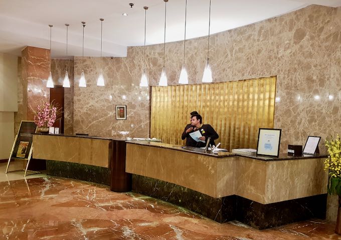 The large lobby is manned by a friendly staff.