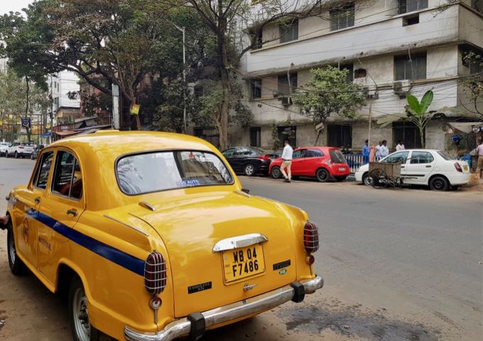 Yellow taxis are the preferred mode of transport in the area.