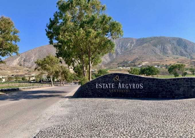 Driveway sign at Estate Argyros winery