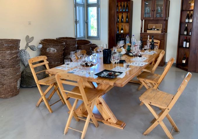 Boutari Review: Table set for wine tasting at Boutari WInery on Santorini
