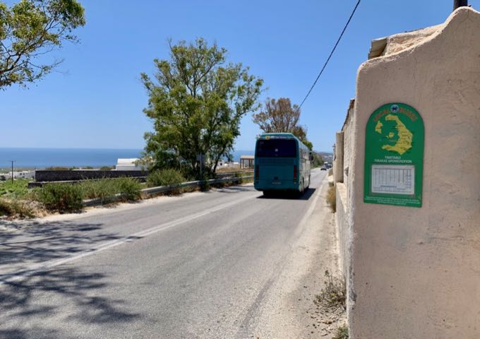Bus heading south to Perissa from Megalochori in Santorini