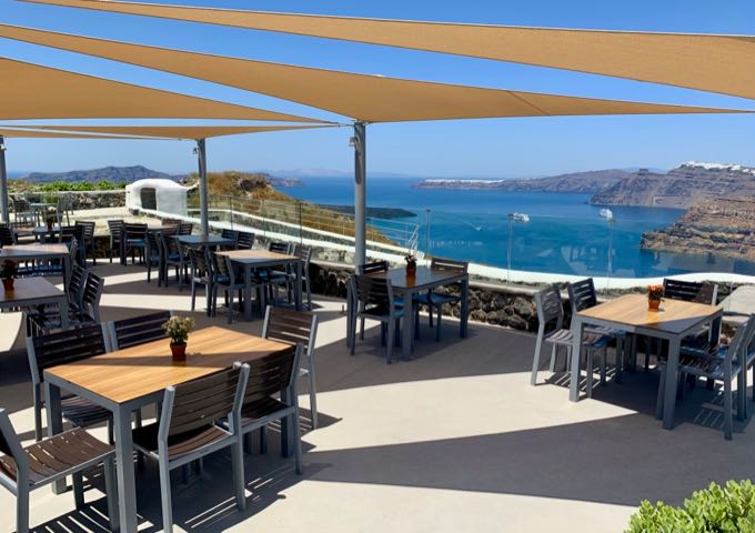 Modern tables at Sunset Terrace restaurant in Venetsanos Winery
