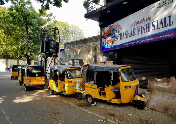 Auto-rickshaws hang around outside the hotel, but drivers don't use meters.
