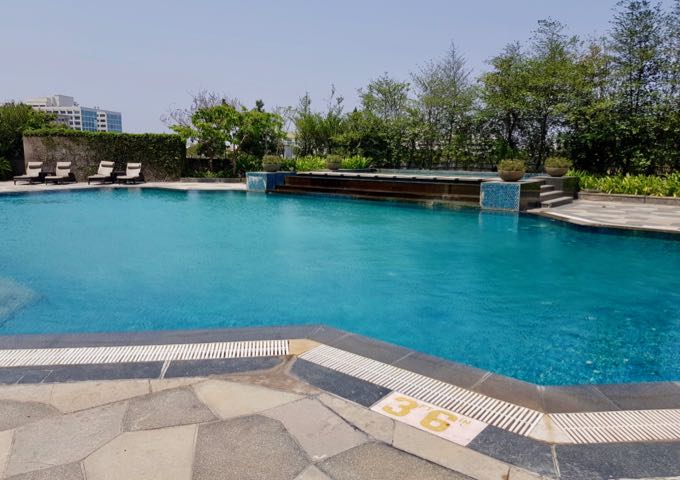 There is a large pool by the reception on the first floor.
