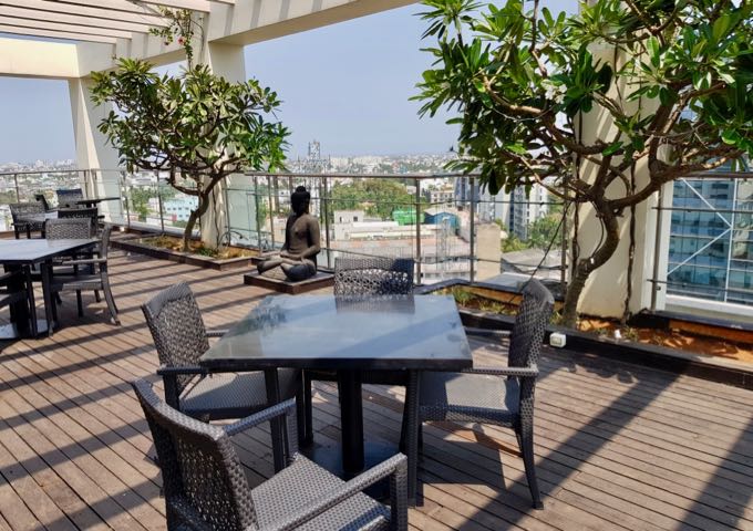 The hotel rooftop has a pleasant area to relax or smoke.