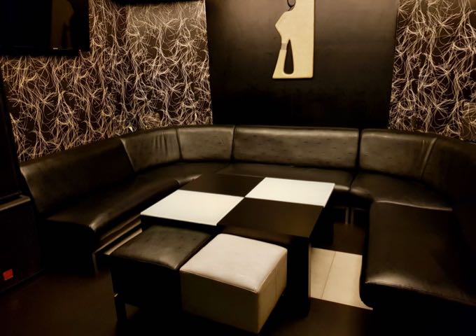 The Black and White bar sports a namesake decor.