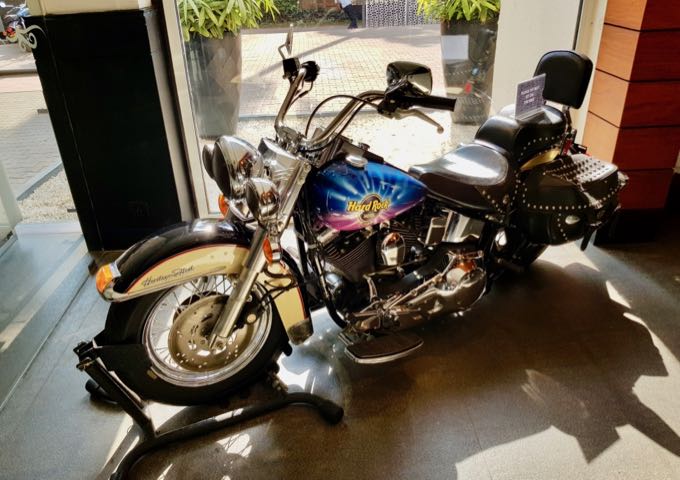 The souvenir shop showcases a Harley Davidson.