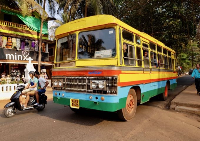 Buses connect to facilities in Candolim, Calangute, and Panjim.