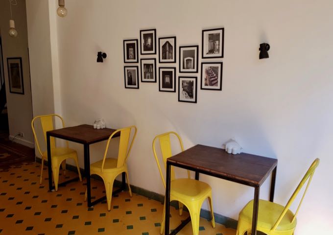 The internal courtyard has a small dining area for breakfast.