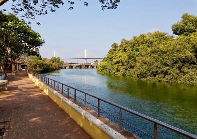 The walkway along Ourém River is great for walking.