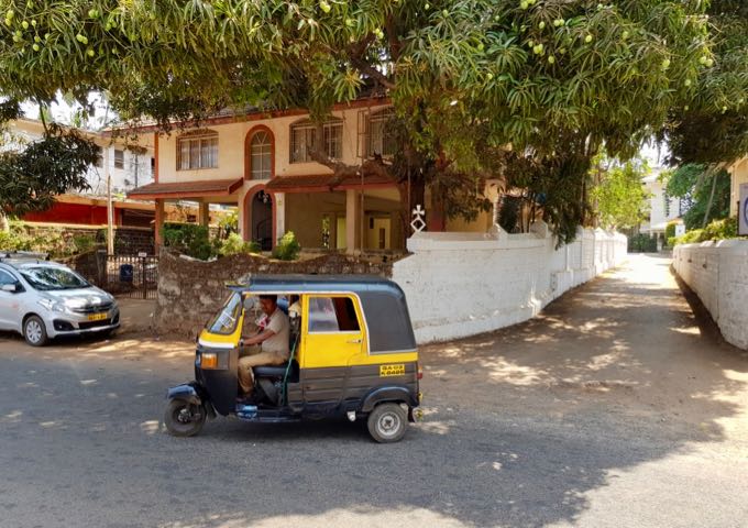 One can find a rare auto-rickshaw at the start of the lane to the resort.