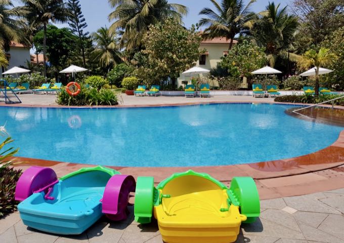The family-friendly resort features little boats for kids.