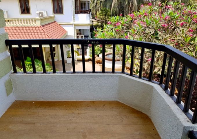 Balconies have niches for extra seating.