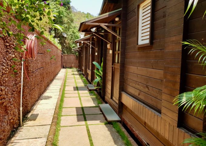 Accommodations are in wooden cabins.