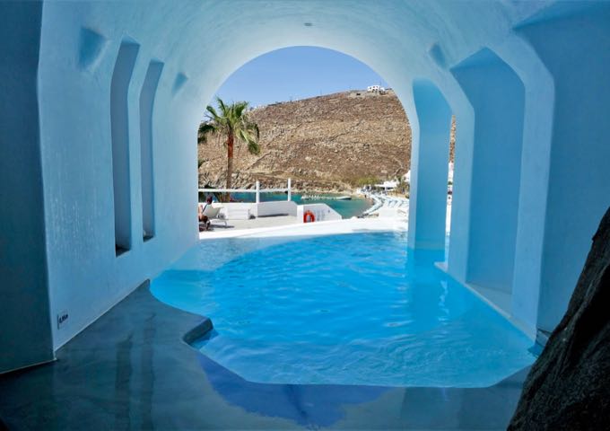 The upper level of the pool is in a shady grotto.
