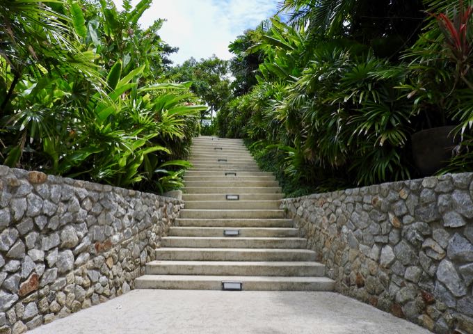It takes 71 steps to reach the beach.