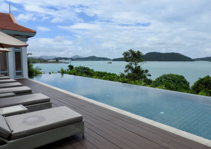 The long infinity pool offers amazing sea views.