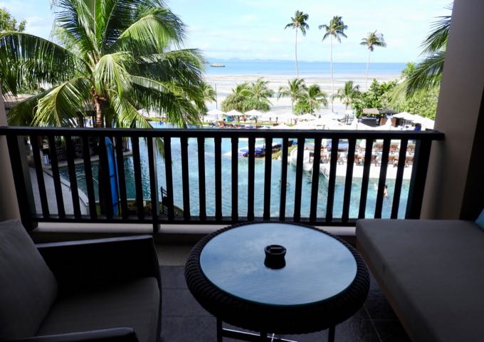 The balconies are small but offer good pool/garden/sea views.
