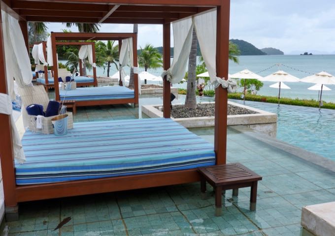 In-water cabanas can be rented from the pool bar.