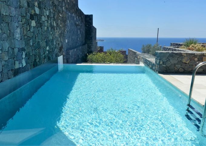 The pool offers sea views.