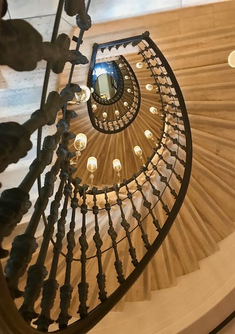 The spiral staircase is majestic.