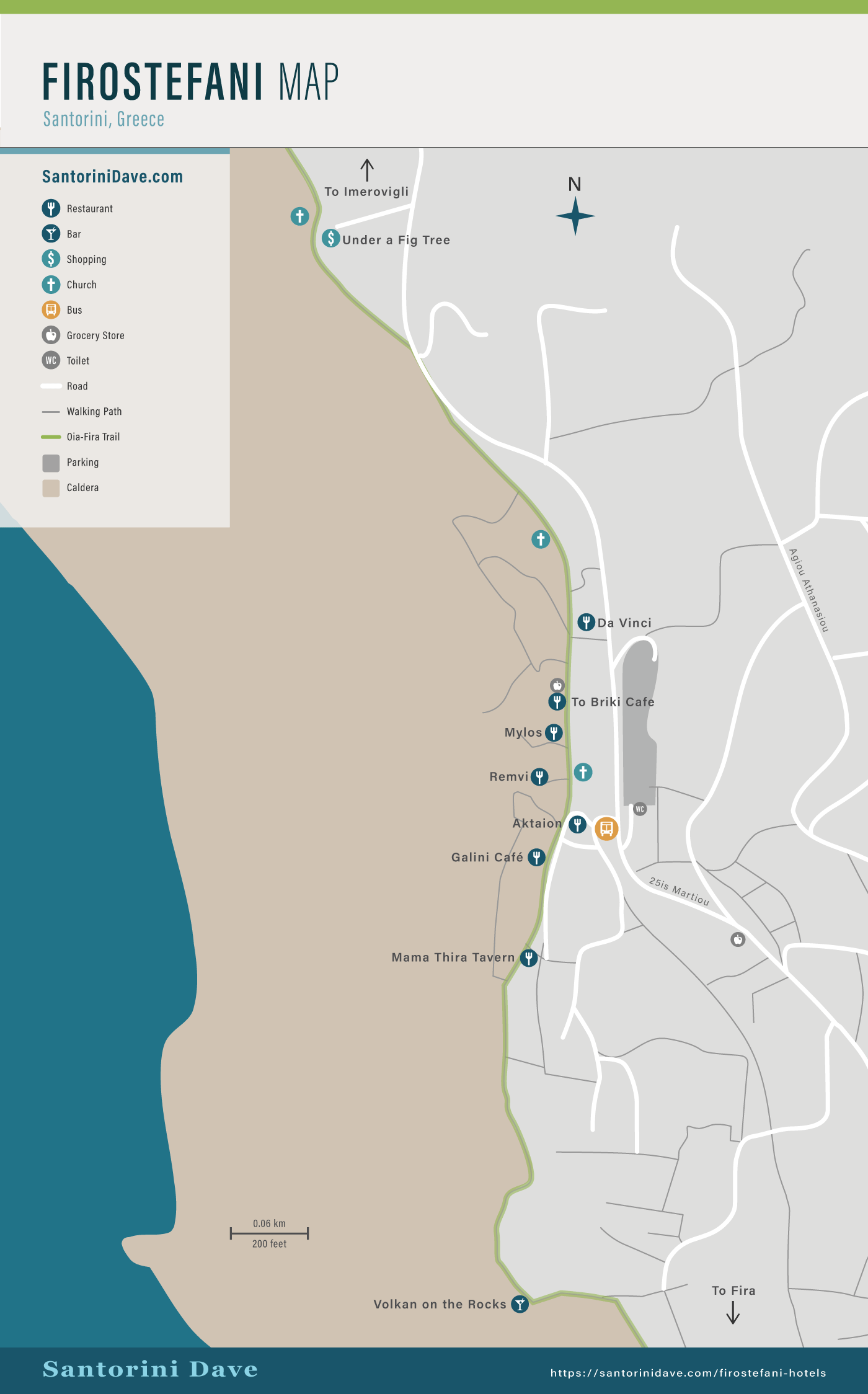 Map of the town of Firostefani in Santorini