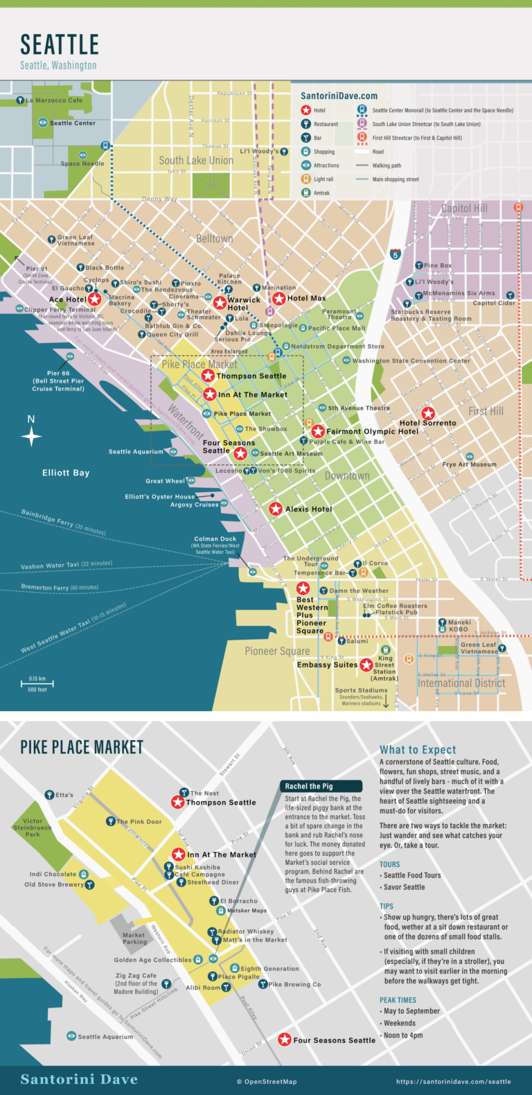 SEATTLE MAPS - Downtown, Pike Place Market, Attractions