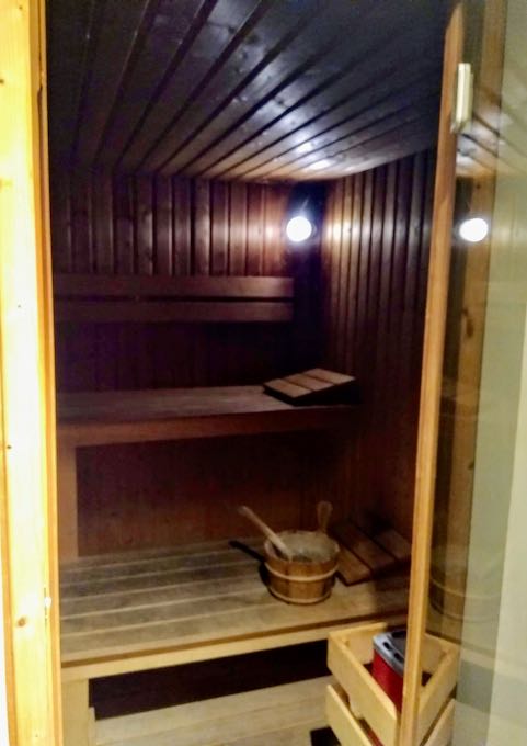 The basement houses a traditional sauna.