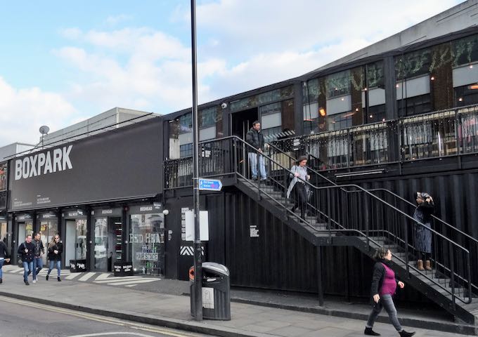 Boxpark Shoreditch container mall offers great shopping.