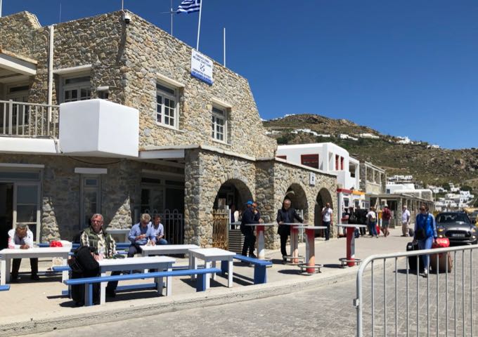 Passenger terminal with picnic tables outside