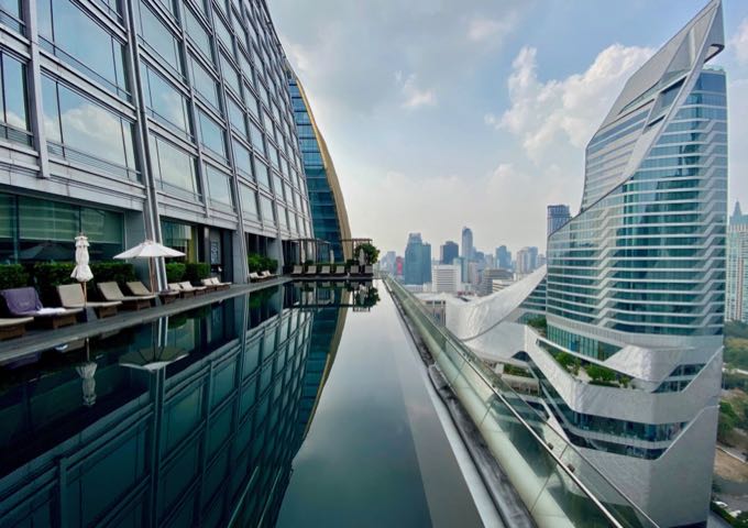 Rooftop infinity pool amid the skyscraper buildings of Bangkok