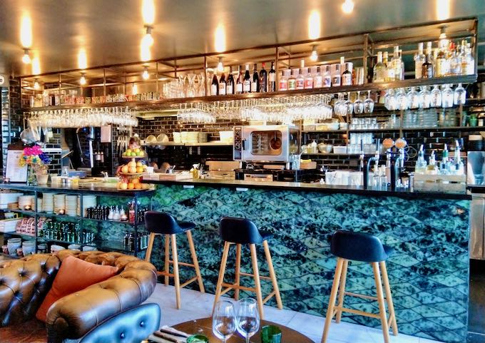 The restaurant has a pretty bar.