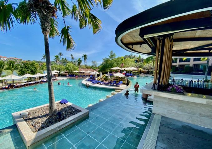 swim-up pool bar at a lavish resort pool