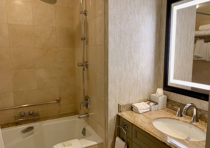 Bathrooms come with bathtub and shower combos.