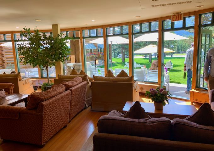 The lobby overlooks the lawns.