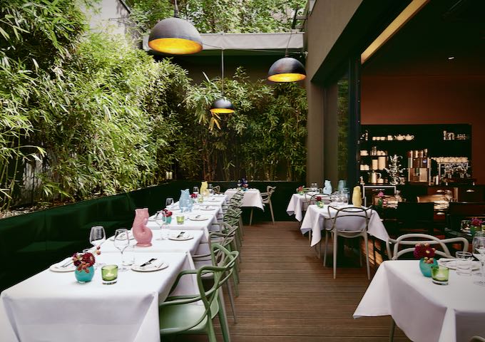 The outdoor courtyard is very cozy.