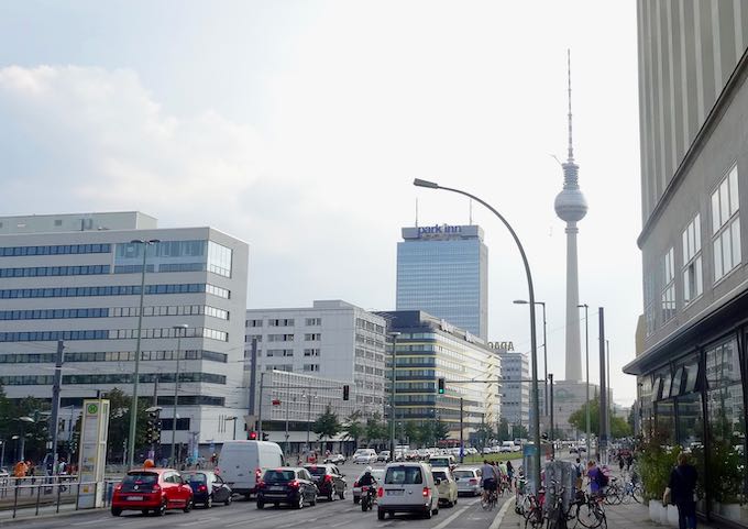 The hotel looks south towards Alexanderplatz.