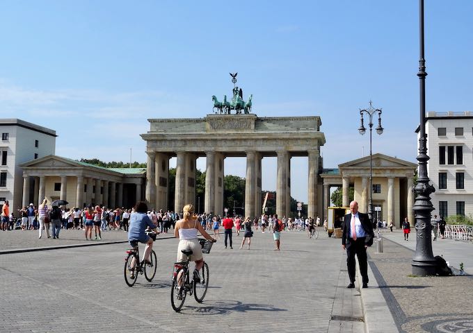 The Brandenburg Gate is close to the Reichstag, the Holocaust Memorial, and the Tiergarten.